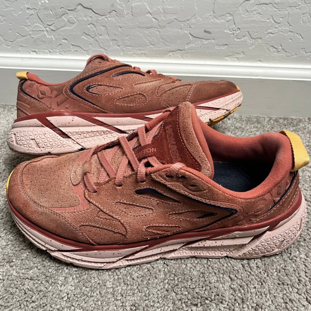 Hoka One One Clifton L Suede Terracotta Shifting Sand 1122571 EHSC Mens 9.5
